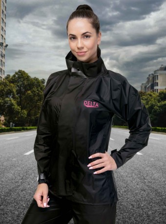 CONJUNTO CHUVA NYLON FEMININO PRETO/ROSA M DELTA