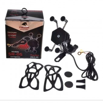 SUPORTE CELULAR TURBO C/CARREGADOR USB STALLION 