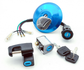 CONJUNTO CHAVE TITAN 125 95-99 (TRAVA BANCO+TAMPA TANQUE+PINO LATERAL+CONTATO) EMBUS